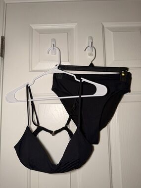 Black Ribbed Bikini Set - Women Swim Bikini